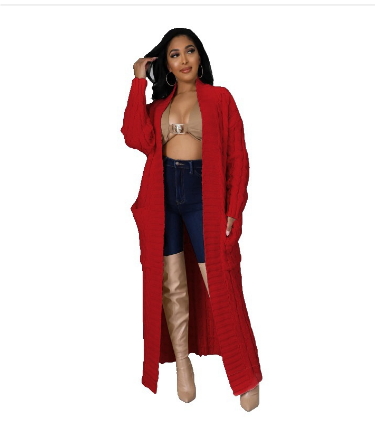 Damen Strick Lange Strickjacke | Warme