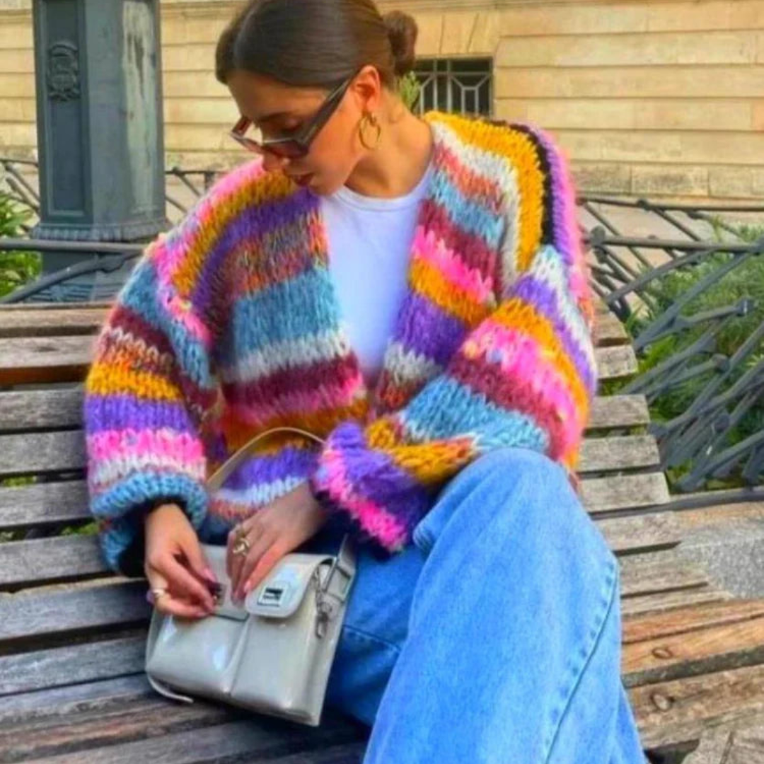 Damen Strick Strickjacke | Regenbogenstreifen