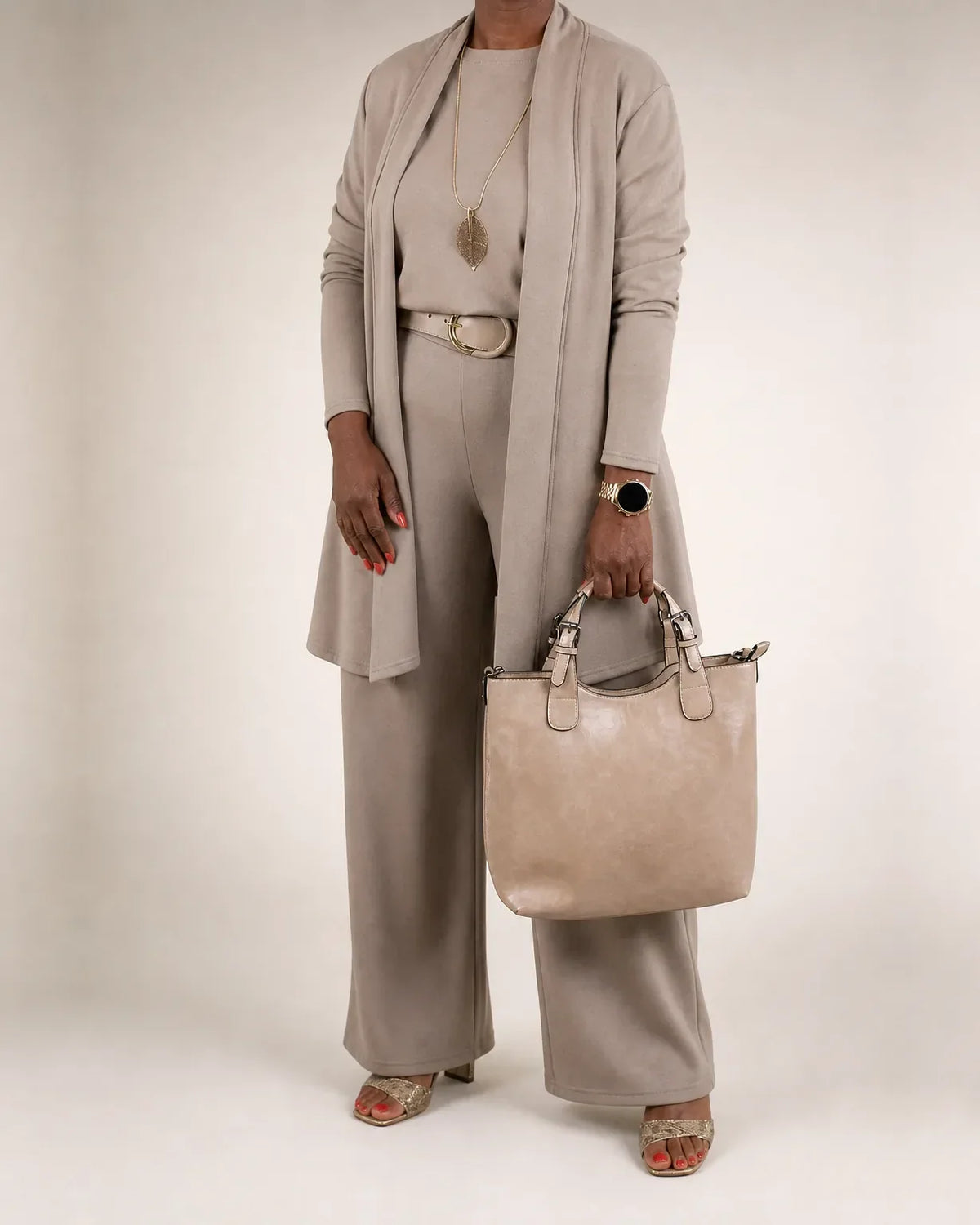 Damen Strick-Set 3-Teilig Cardigan Top Wide-Leg-Hose 2