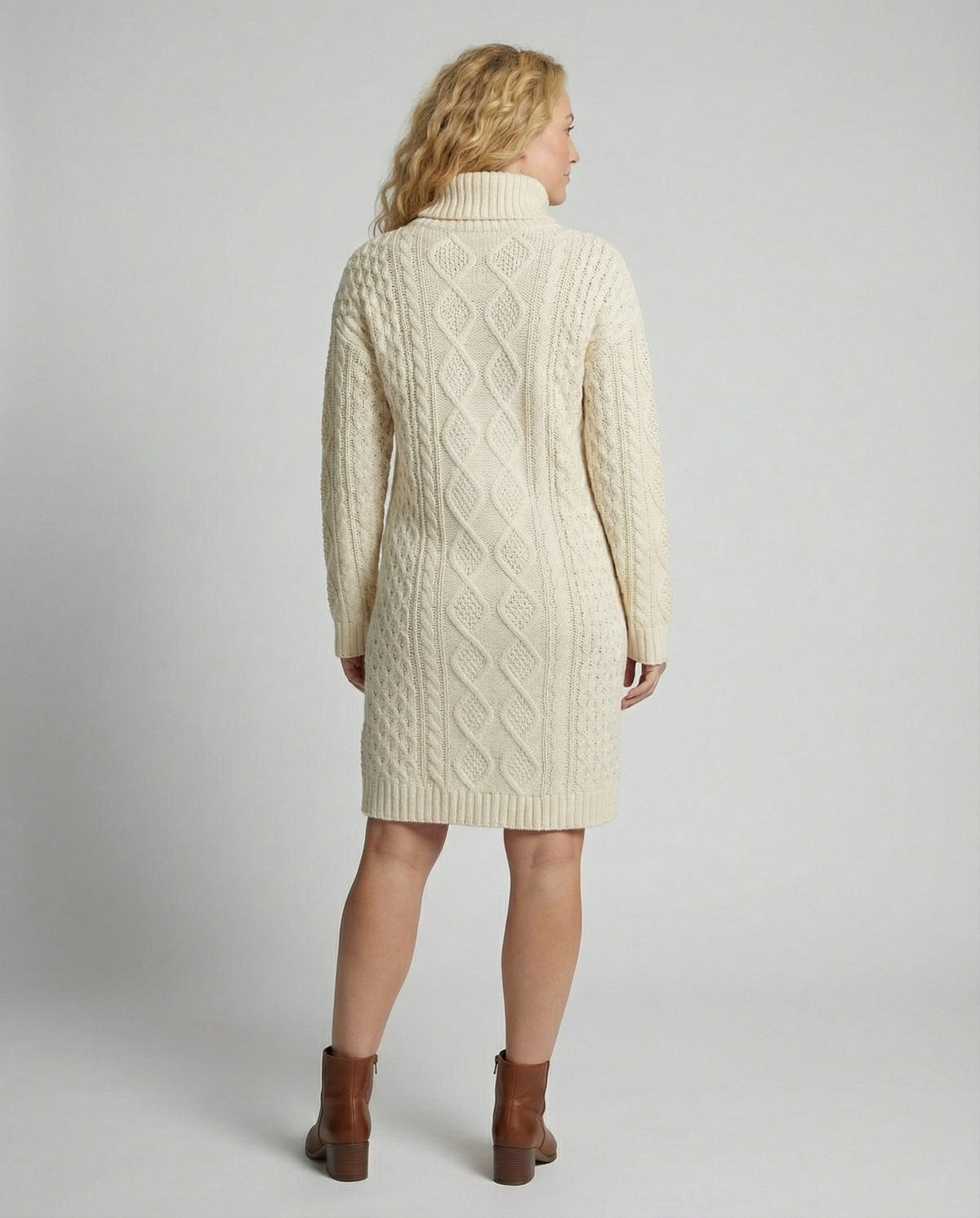 Damen Strickkleid Rundhals Langarm Midi locker mit Rippbündchen Saum