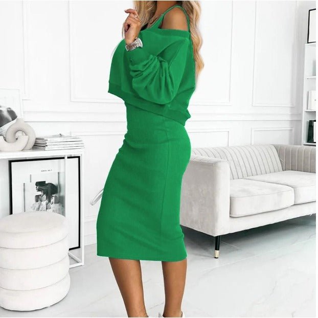 Damen 2 Teile Set Strickpullover & Midikleid Regular Fit 2