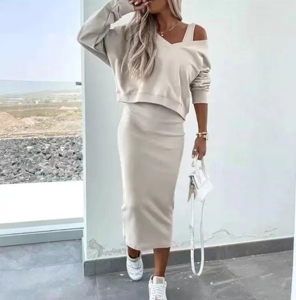 Damen 2 Teile Set Strickpullover & Midikleid Regular Fit 4