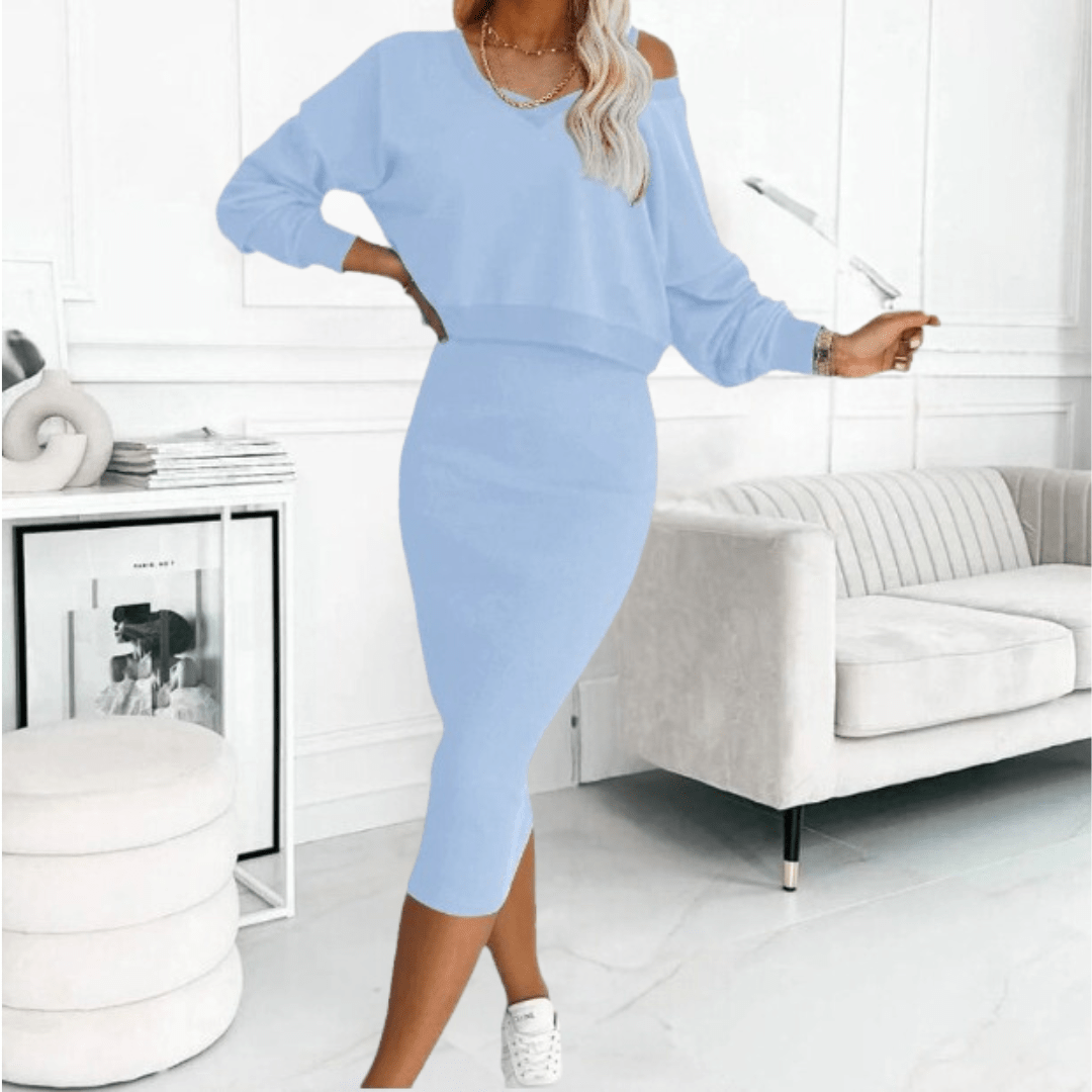 Damen 2 Teile Set Strickpullover & Midikleid Regular Fit 6