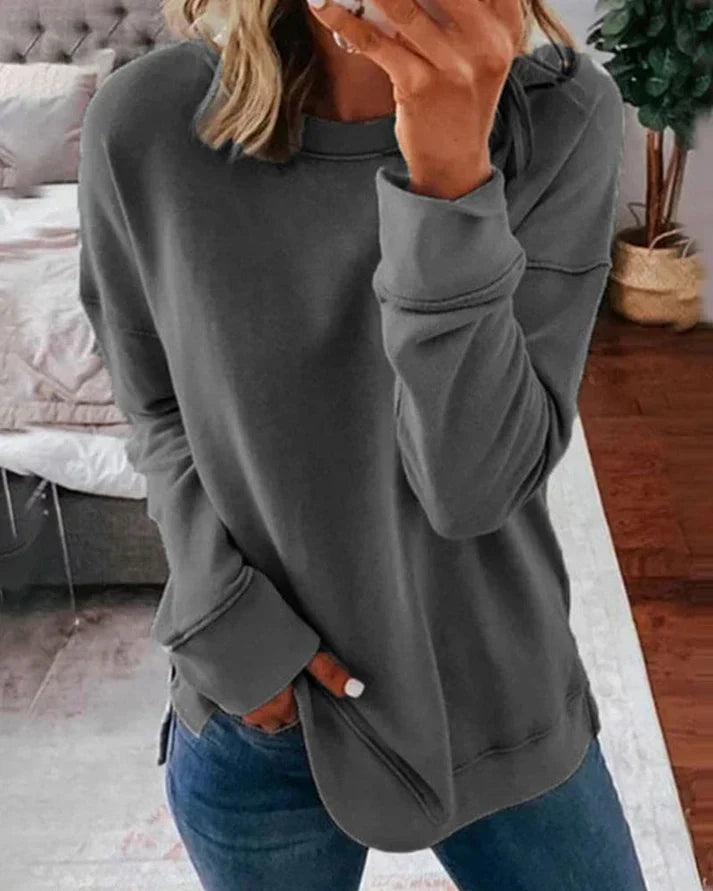 Damen Sweatshirt Daumenlöcher Oversized Pullover Rundhals Langarm 4