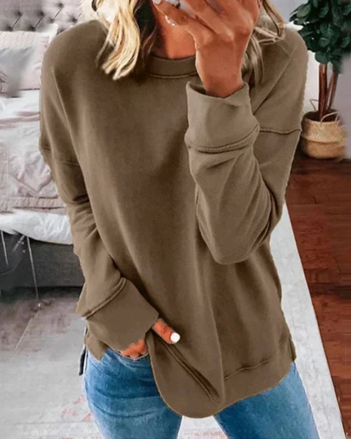 Damen Sweatshirt Daumenlöcher Oversized Pullover Rundhals Langarm 5