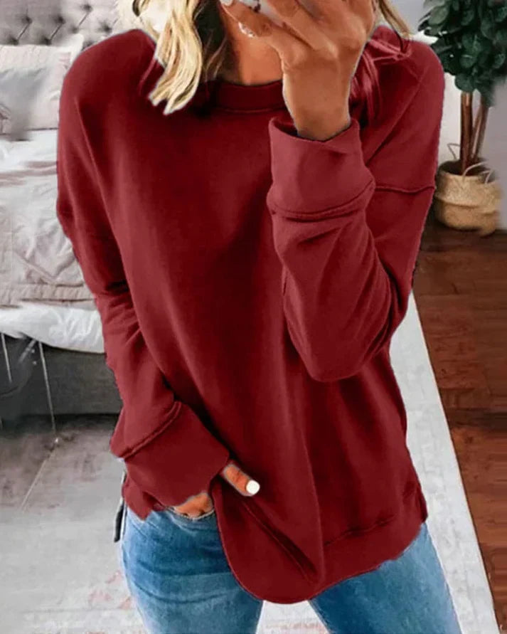 Damen Sweatshirt Daumenlöcher Oversized Pullover Rundhals Langarm 9