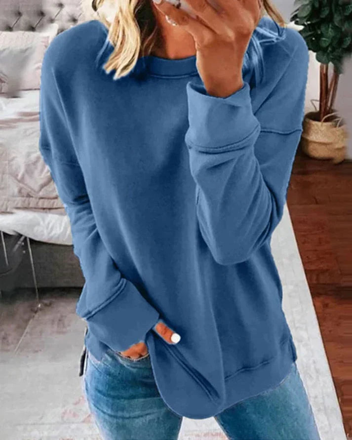 Damen Sweatshirt Daumenlöcher Oversized Pullover Rundhals Langarm 1