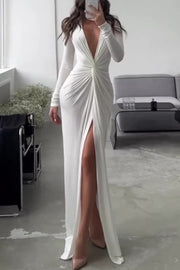 Robe Maxi Plissée Col V pour Femme - Maya