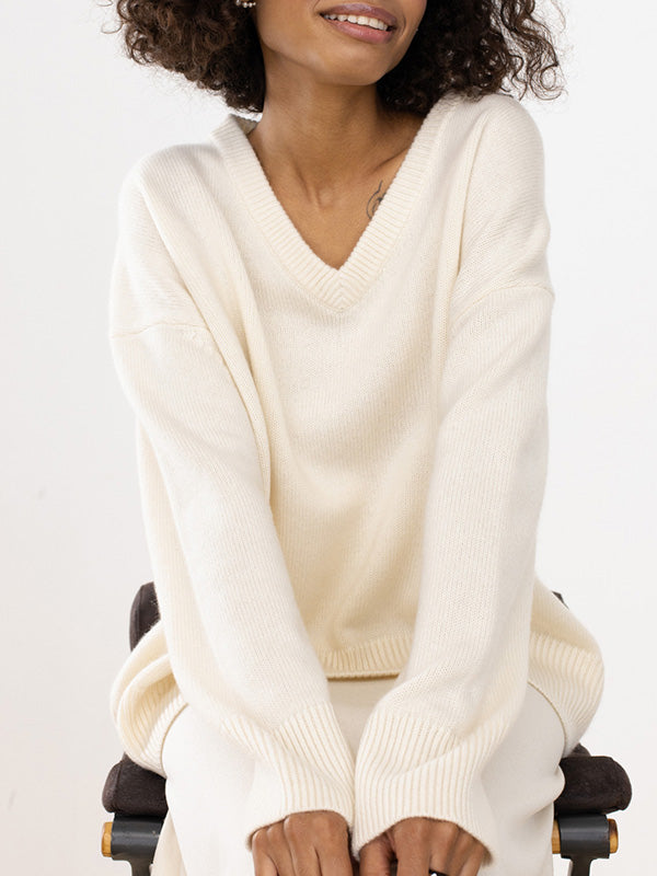 Damen V-Ausschnitt Strick Pullover | Langarm