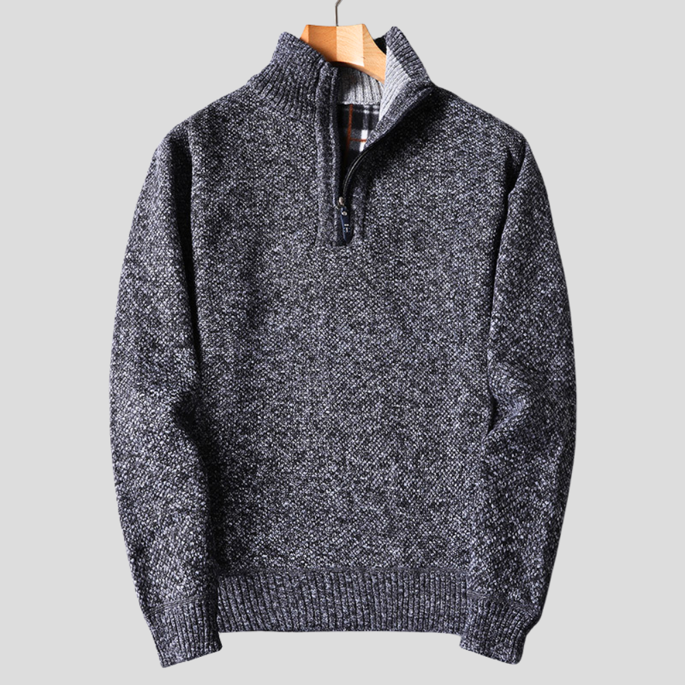 Damen Quarter-Zip Strickpullover Rippbündchen Ärmel Saum 2