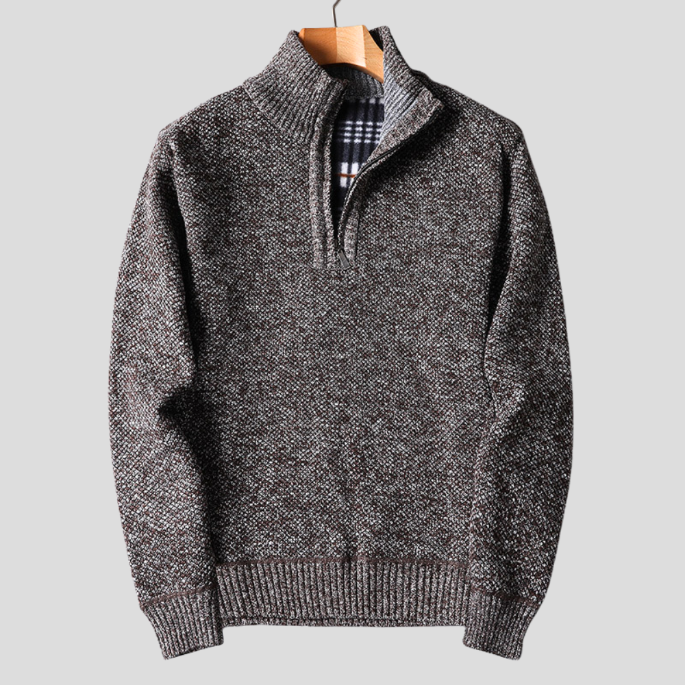 Damen Quarter-Zip Strickpullover Rippbündchen Ärmel Saum 1