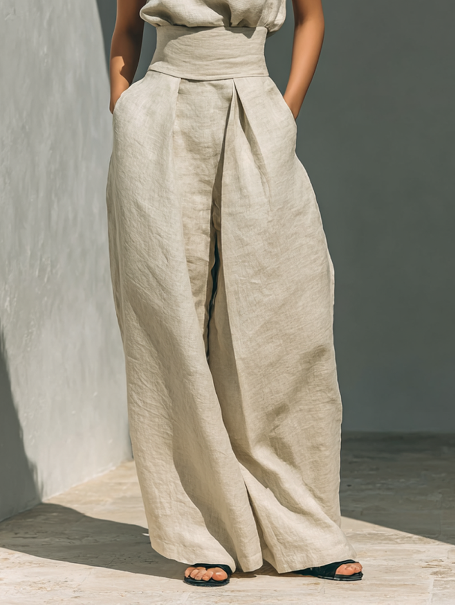 Damen Ärmellose Bluse und Weite-Hosen Ensemble 6