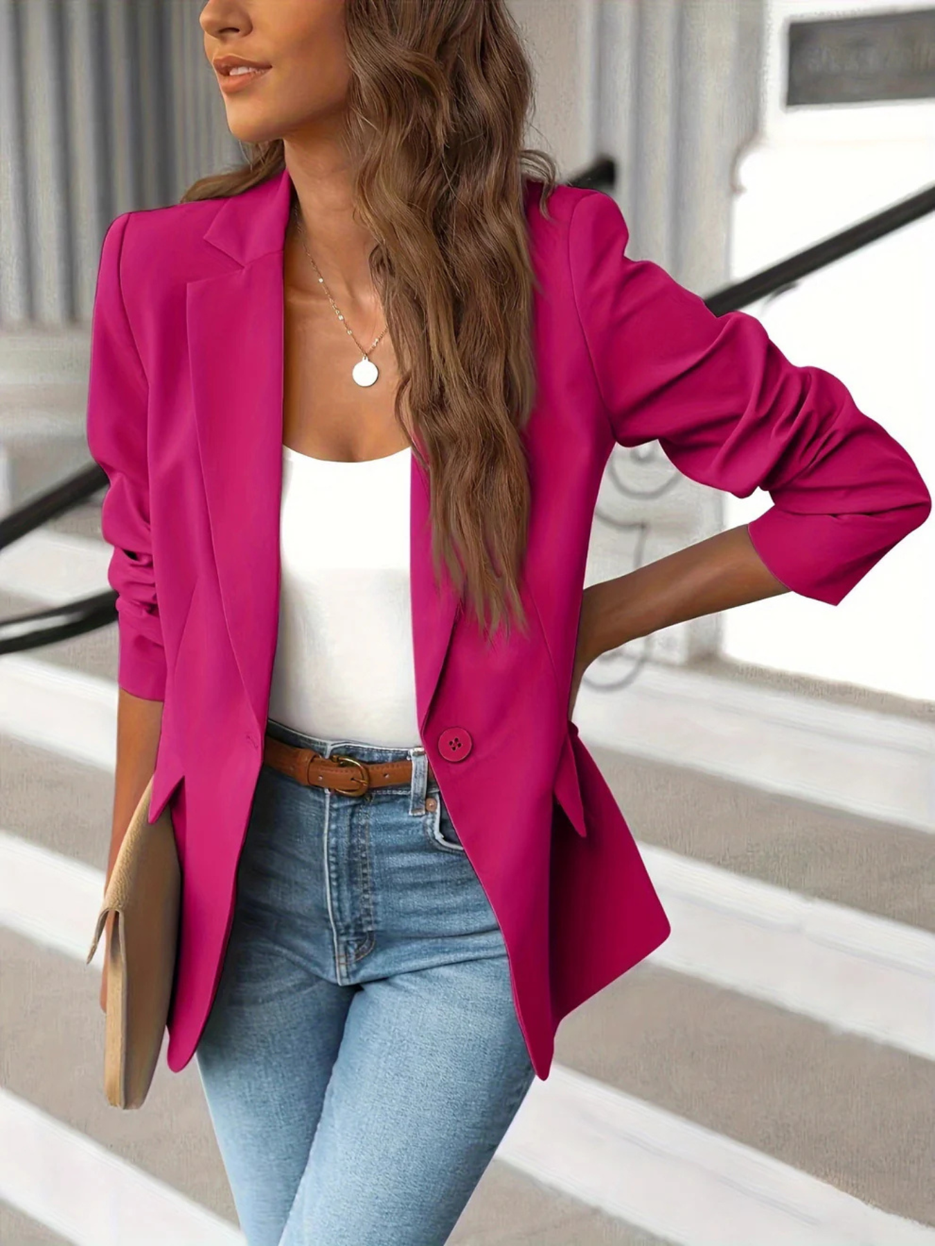 Damen Blazer mit Reverskragen und Knopfverschluss 3