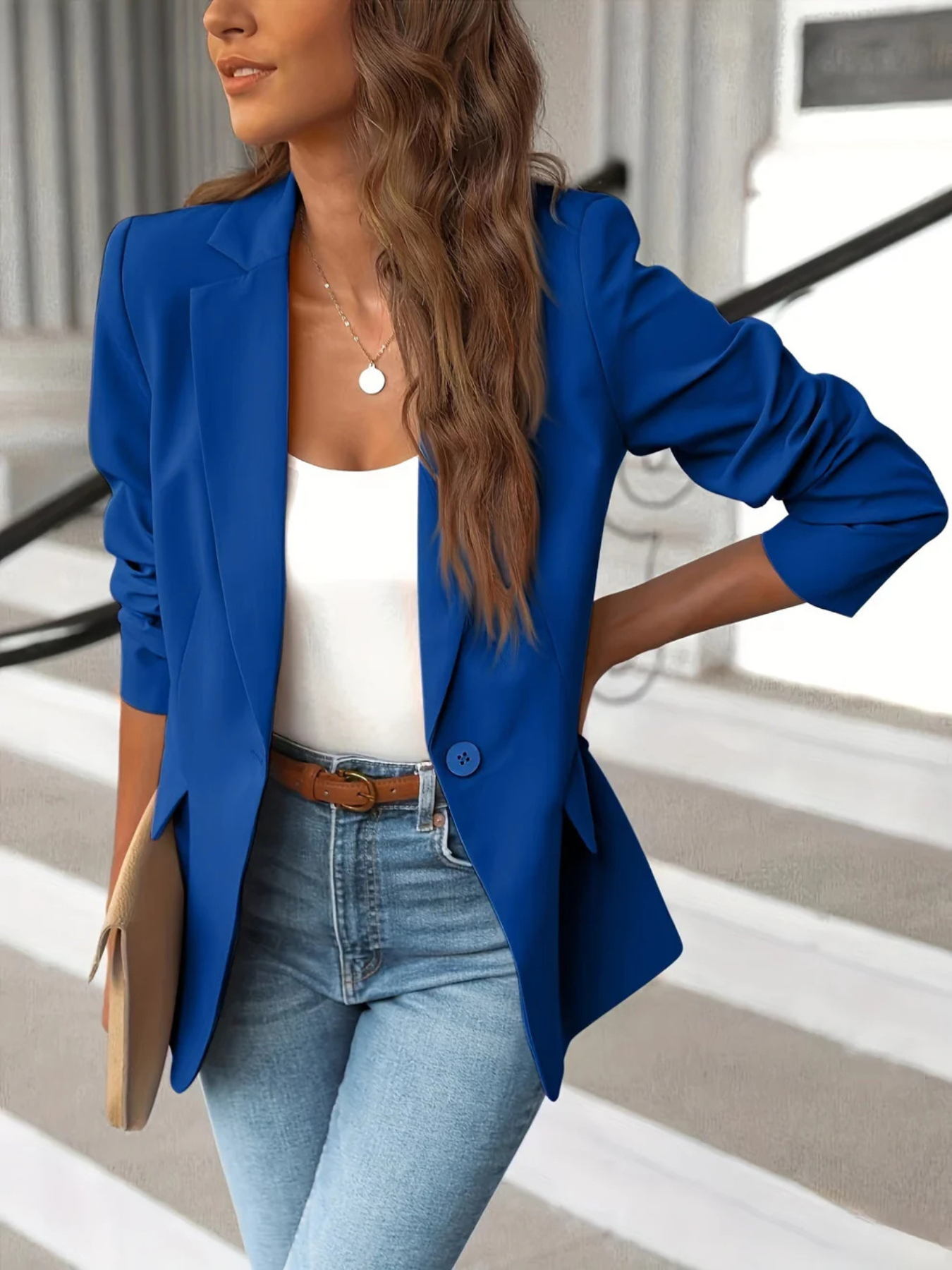Damen Blazer mit Reverskragen und Knopfverschluss 4
