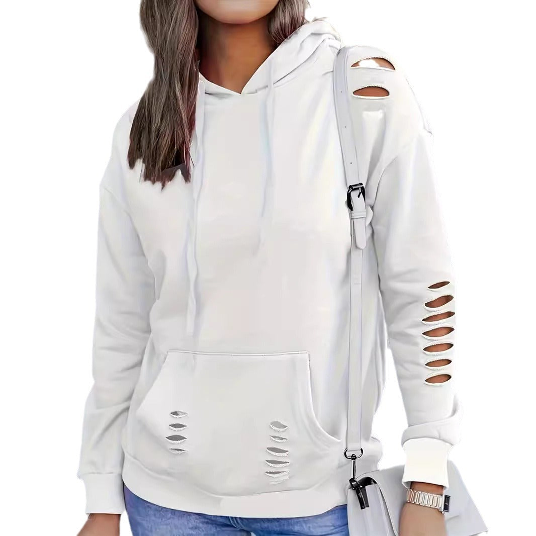 Damen Hooded Sweatshirt mit kreativen Schnittelementen und lässigem Stil Drune 0