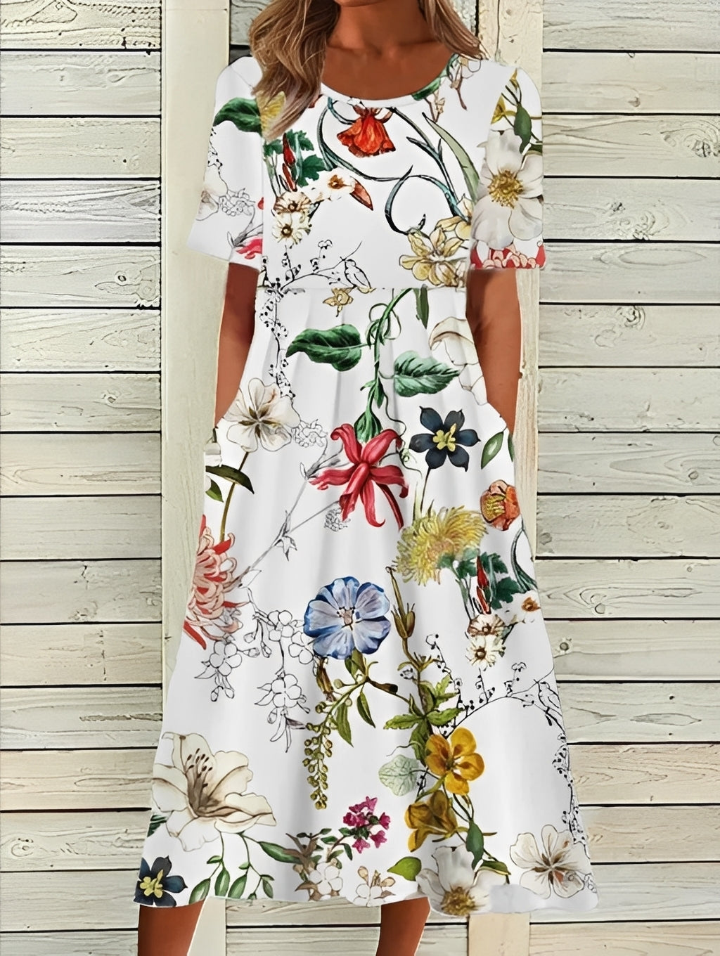 Damen Midikleid – Elegantes Kleid mit floralem Design und fließender Passform 4