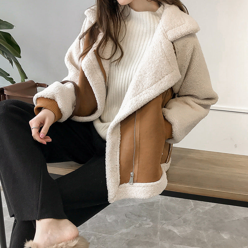 Damen Wollmantel Oversized Strukturiert Lang Winter mit Revers Schnitt
