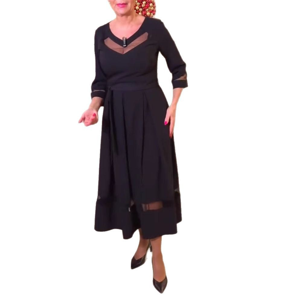 Damen nan tailliertes Midikleid mit transparenten Mesh‑Einsätzen, Bindegürtel und feminine A‑Linien Drune 5