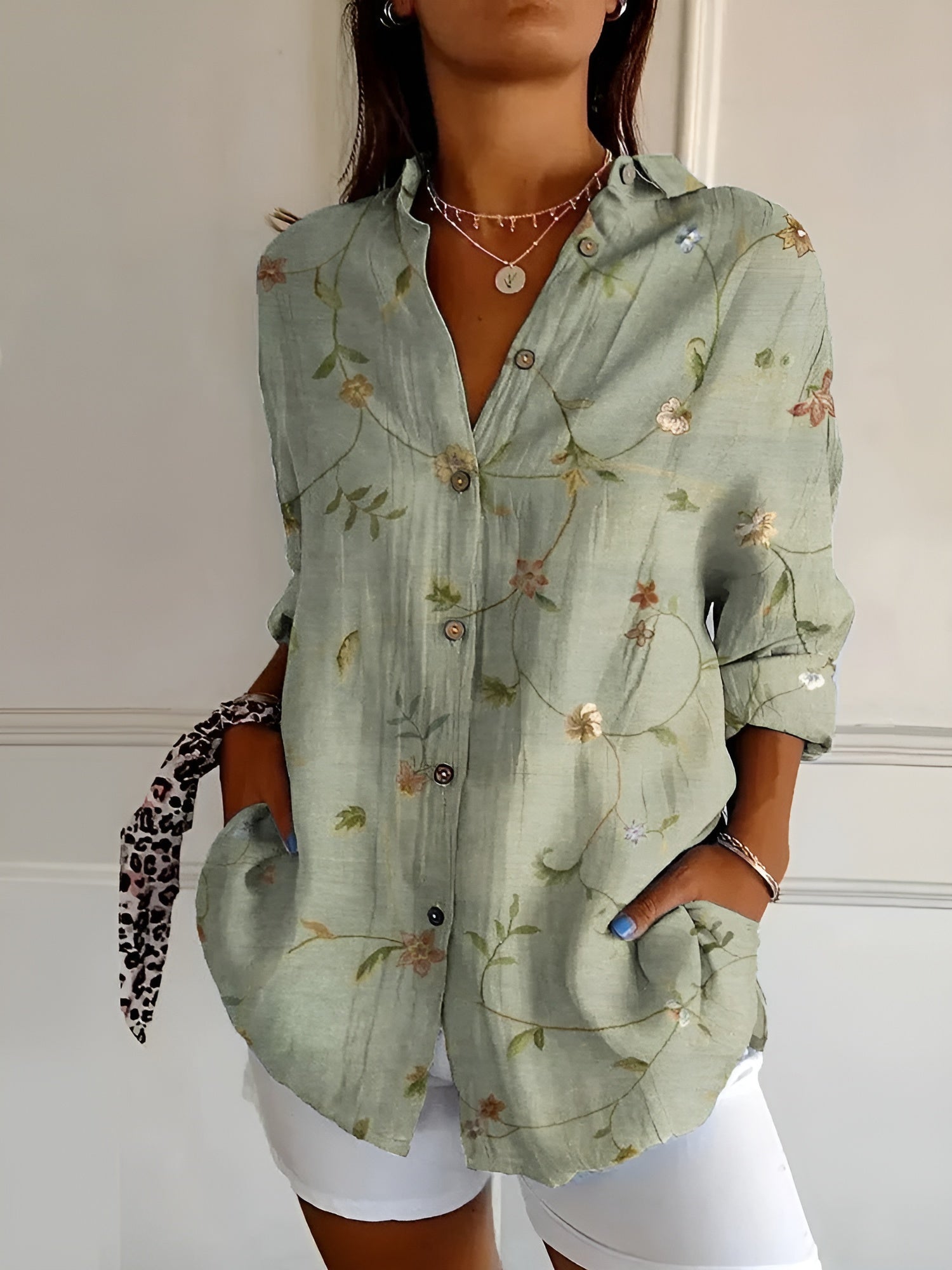 Gabriella | Kerbenausschnitt Mixed Print Bluse 0