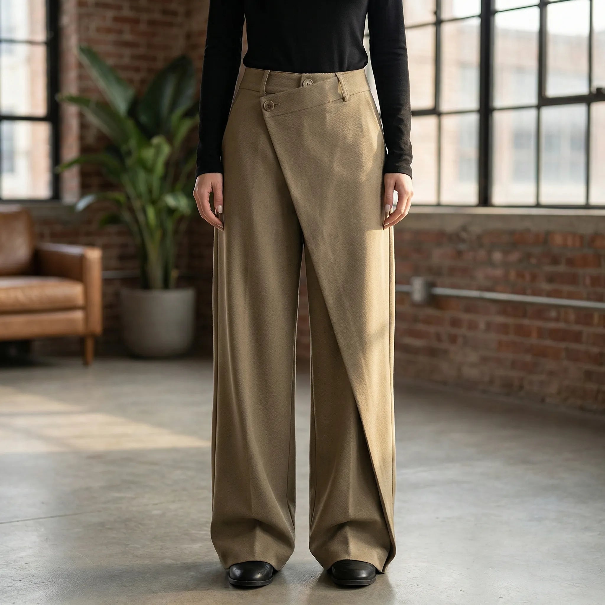 Damenhose | Wide-Leg Schnitt & Wickel-Optik für Elegante Linie
