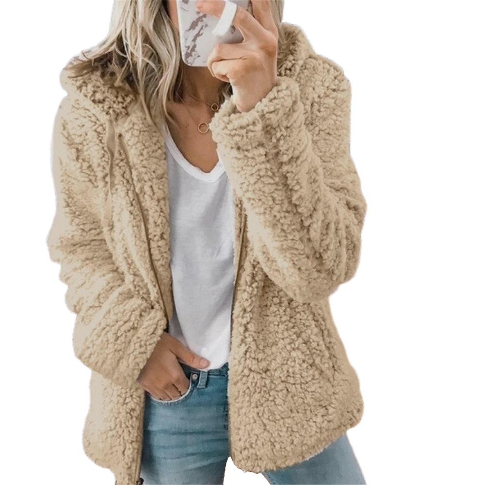 Damenmode | Eleganter Bären Teddy Pelzmantel: Weicher Fleece Mantel mit Taschen und Reißverschluss