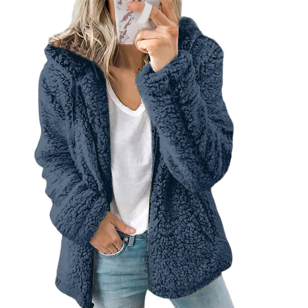 Damenmode | Eleganter Bären Teddy Pelzmantel: Weicher Fleece Mantel mit Taschen und Reißverschluss