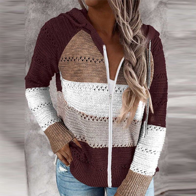 Kapuzenpullover Damen | Reißverschluss & Feminine Streifenoptik