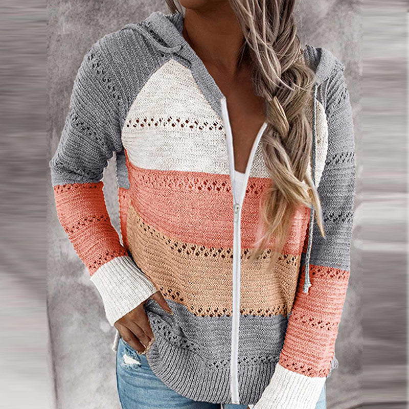 Kapuzenpullover Damen | Reißverschluss & Feminine Streifenoptik