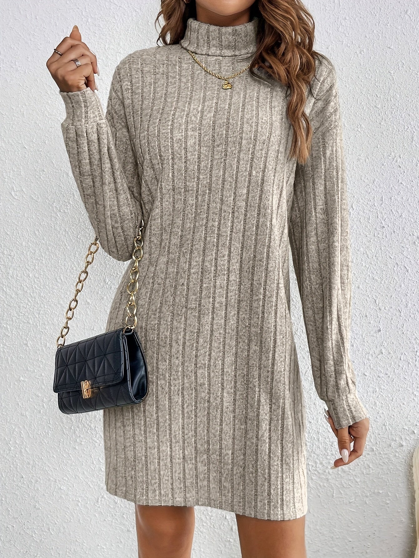 Effen Kleur Turtleneck Jurk