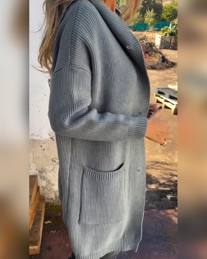 Einfarbiger Cardigan mit Kapuze und Knopftasche