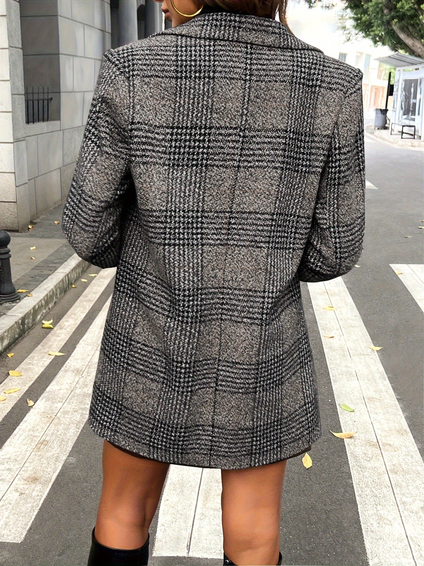 Elegant Plaid Long Sleeve Pockets