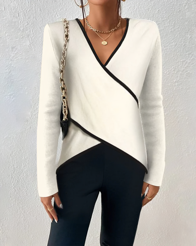Eleganter langärmeliger Pullover mit V-Ausschnitt für Frauen