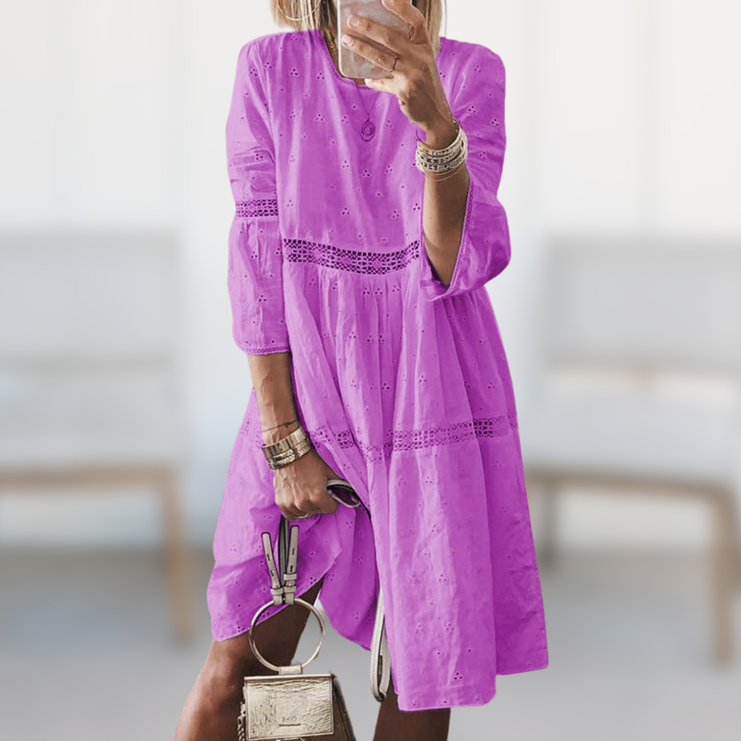 Elegantes Kleid Damen | Sommerkleid mit Lochstickerei & Spitzendetails