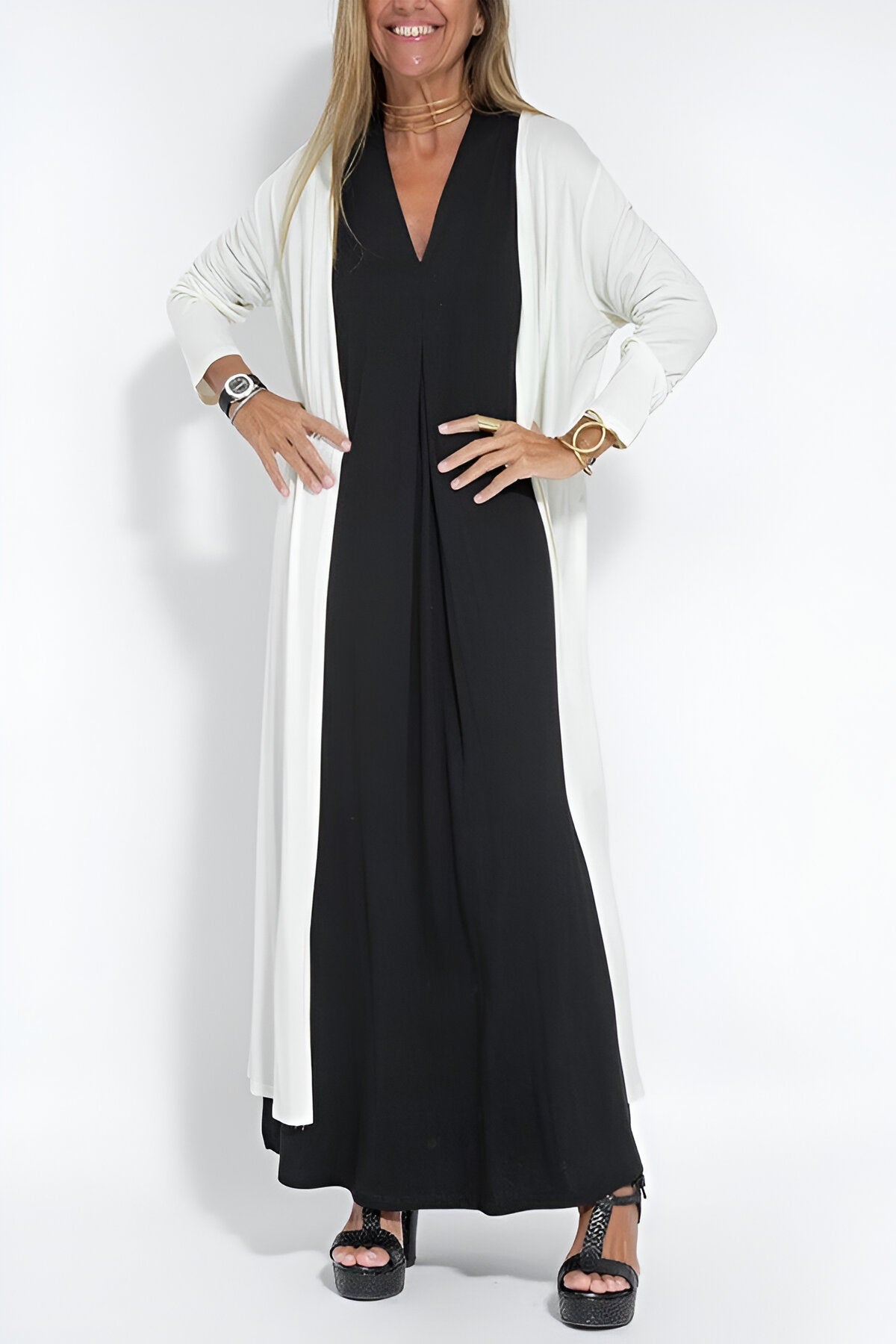 Elegantes Langes Kleid + Cardigan | Flexibler & Stilvoller Komfort