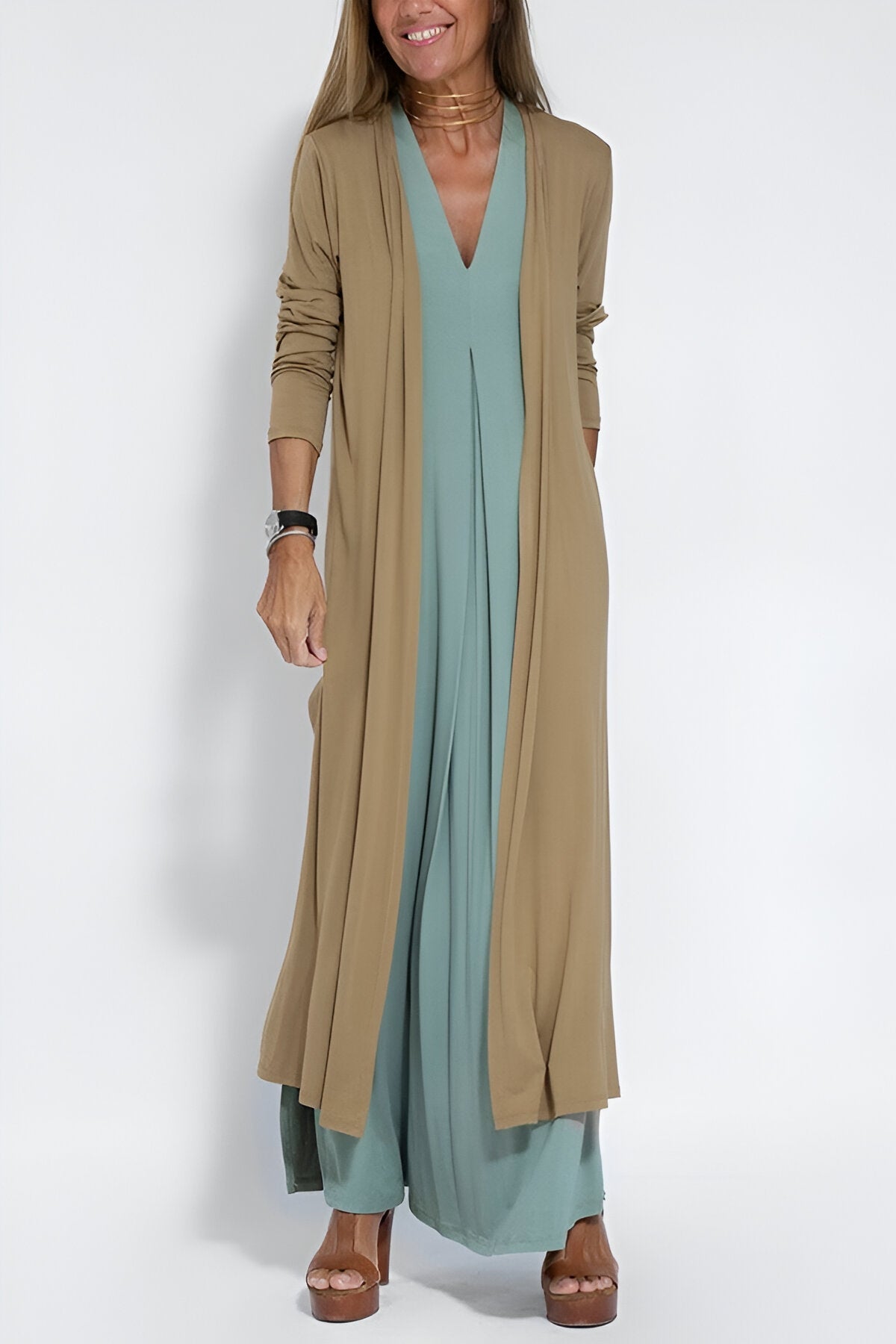 Elegantes Langes Kleid + Cardigan | Flexibler & Stilvoller Komfort