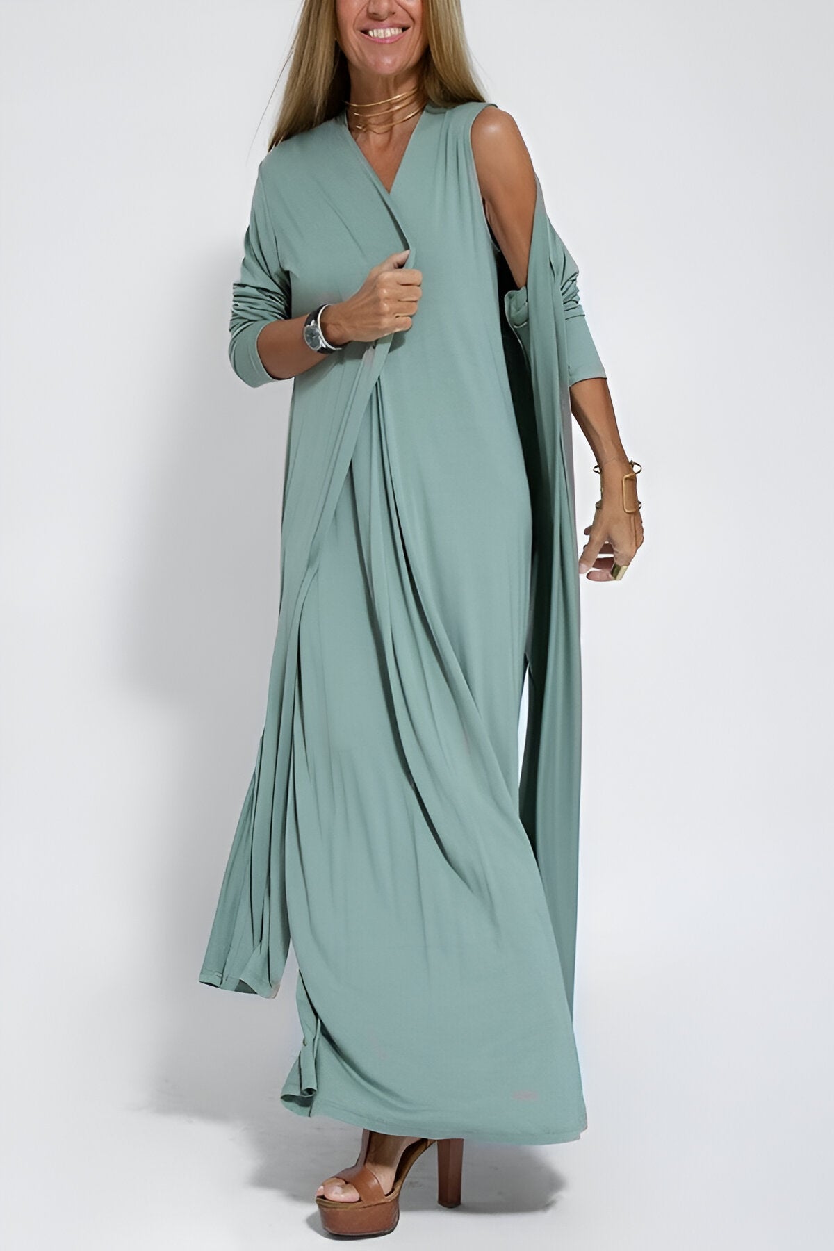 Elegantes Langes Kleid + Cardigan | Flexibler & Stilvoller Komfort