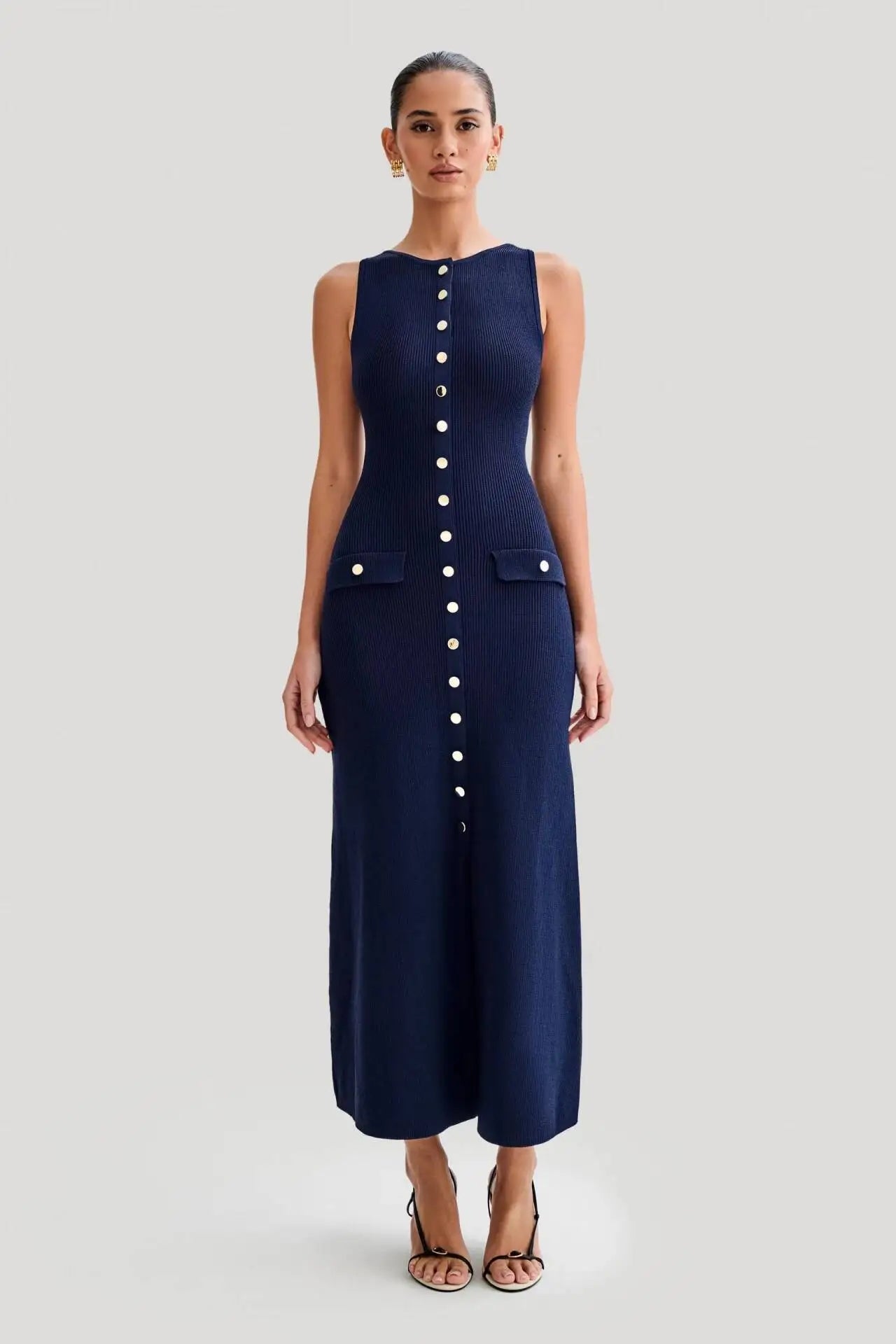 Elegantes Strickkleid Damen mit O-Ausschnitt und Knopfleiste