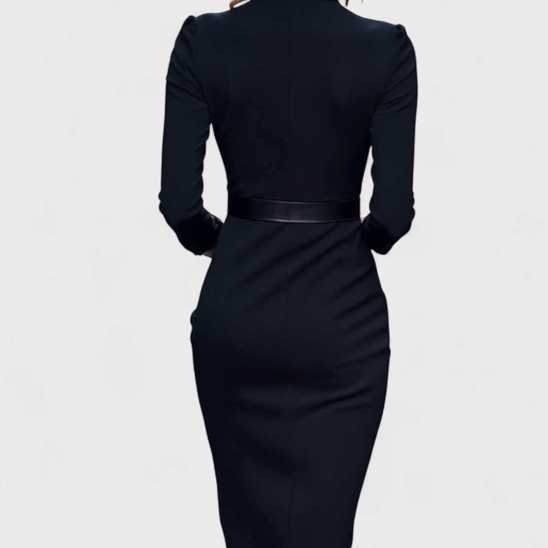 Elegantes Damenkleid mit Gürtel und Stehkragen 8