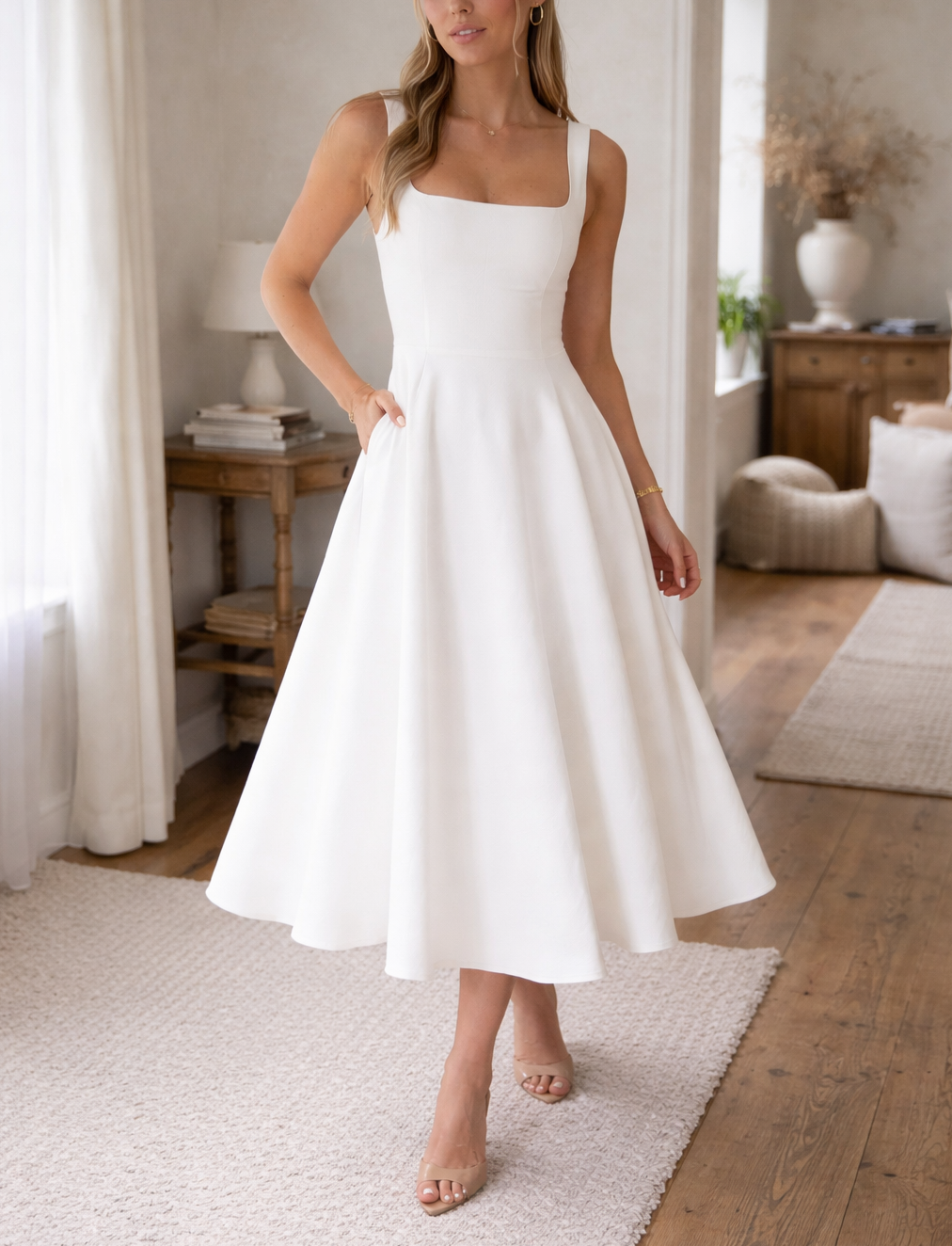 Elegantes Midikleid mit Ausgestelltem Rock für Damen – Zeitloses Ärmelloses Kleid für Besondere Anlässe 0