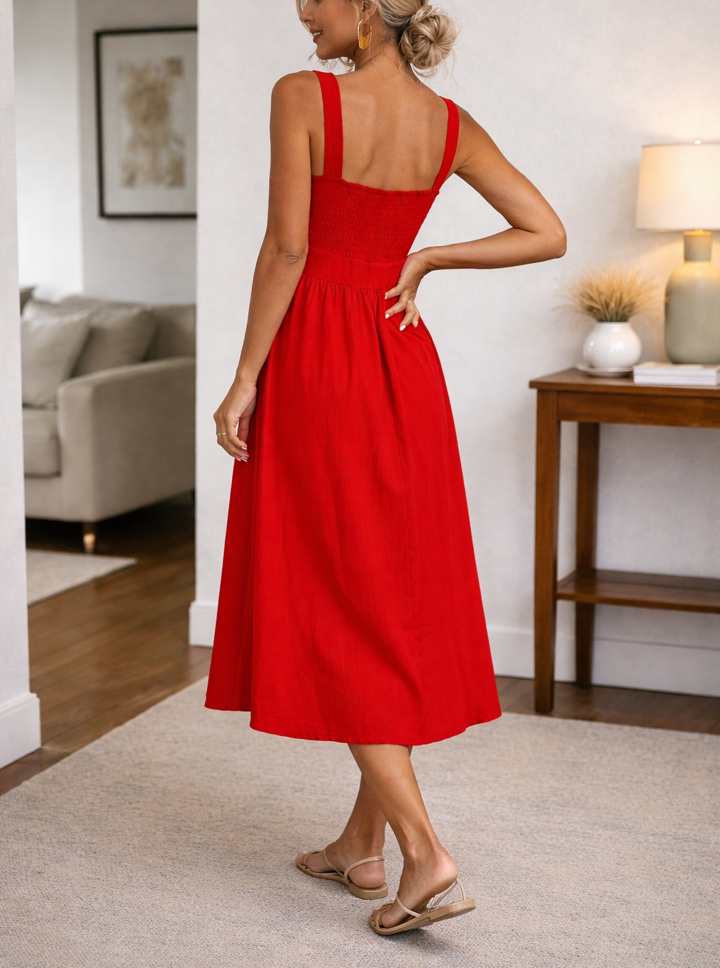 Elegantes Midikleid mit eckigem Ausschnitt für Damen – Ärmelloses Sommerkleid in A-Linie 0