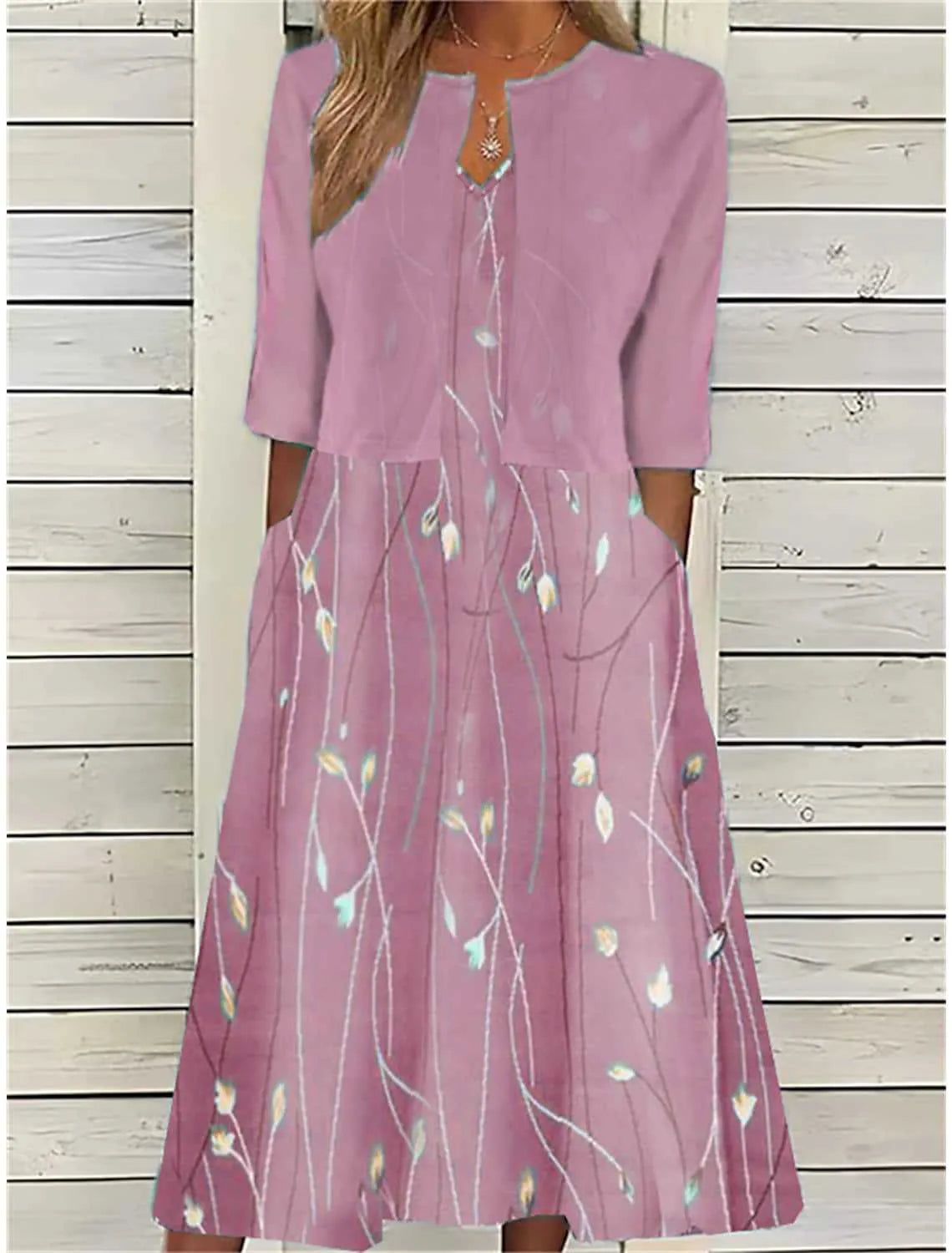 Elise™ - Blumen Zweiteiliges Midi-Kleid 4
