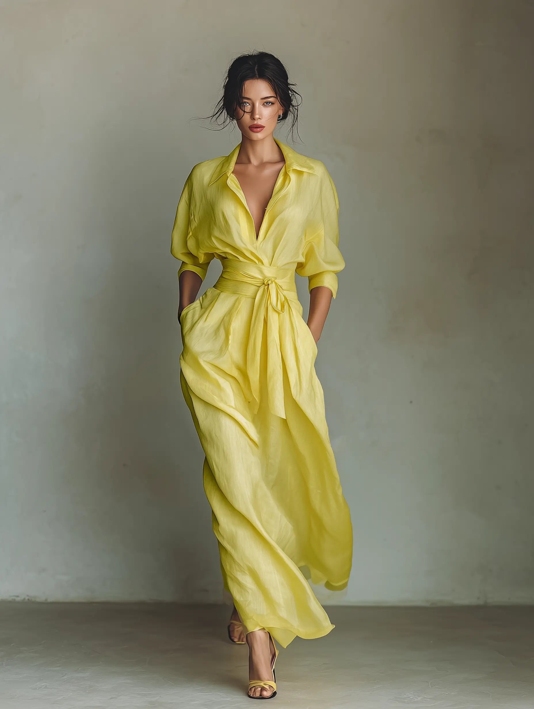 Emilia | Damen Leinen-Baumwoll Maxi Hemdkleid mit V-Ausschnitt 1