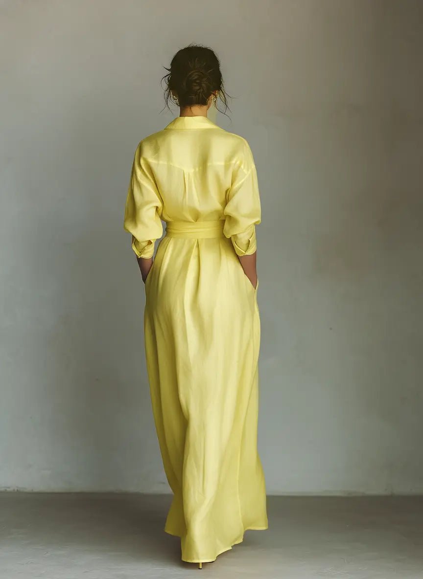 Emilia | Damen Leinen-Baumwoll Maxi Hemdkleid mit V-Ausschnitt 4