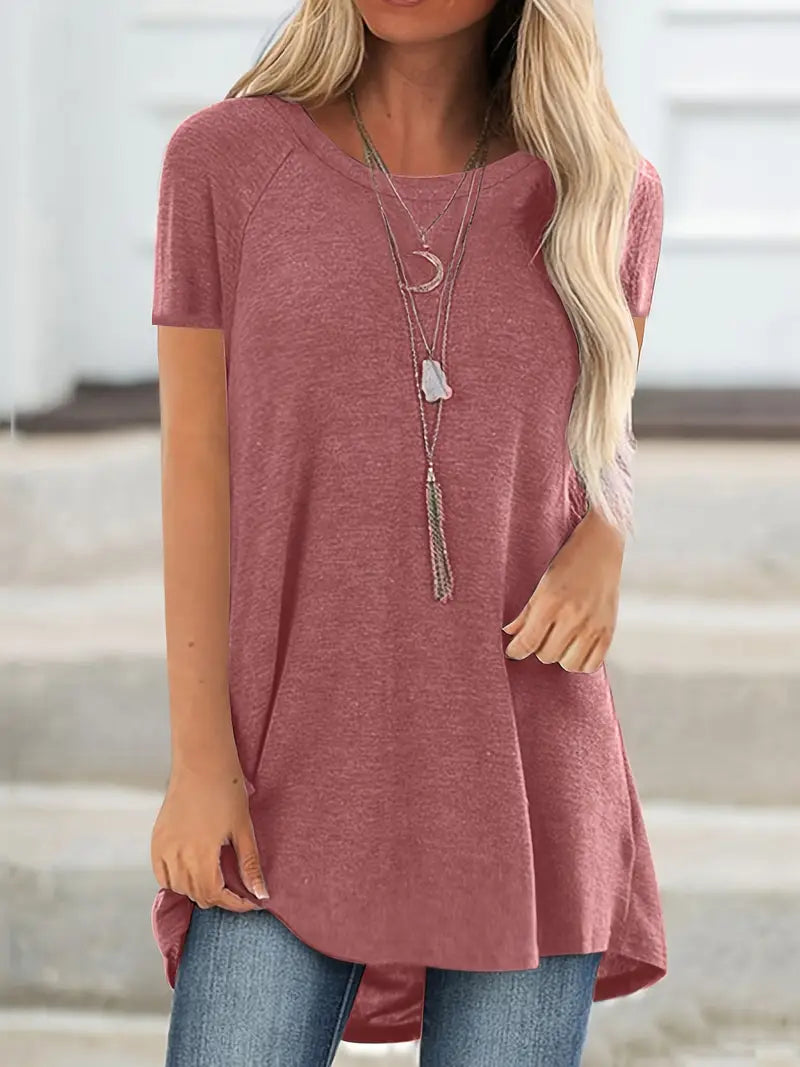 Faye™ - Lässiges Longline Crew Neck T-Shirt 14