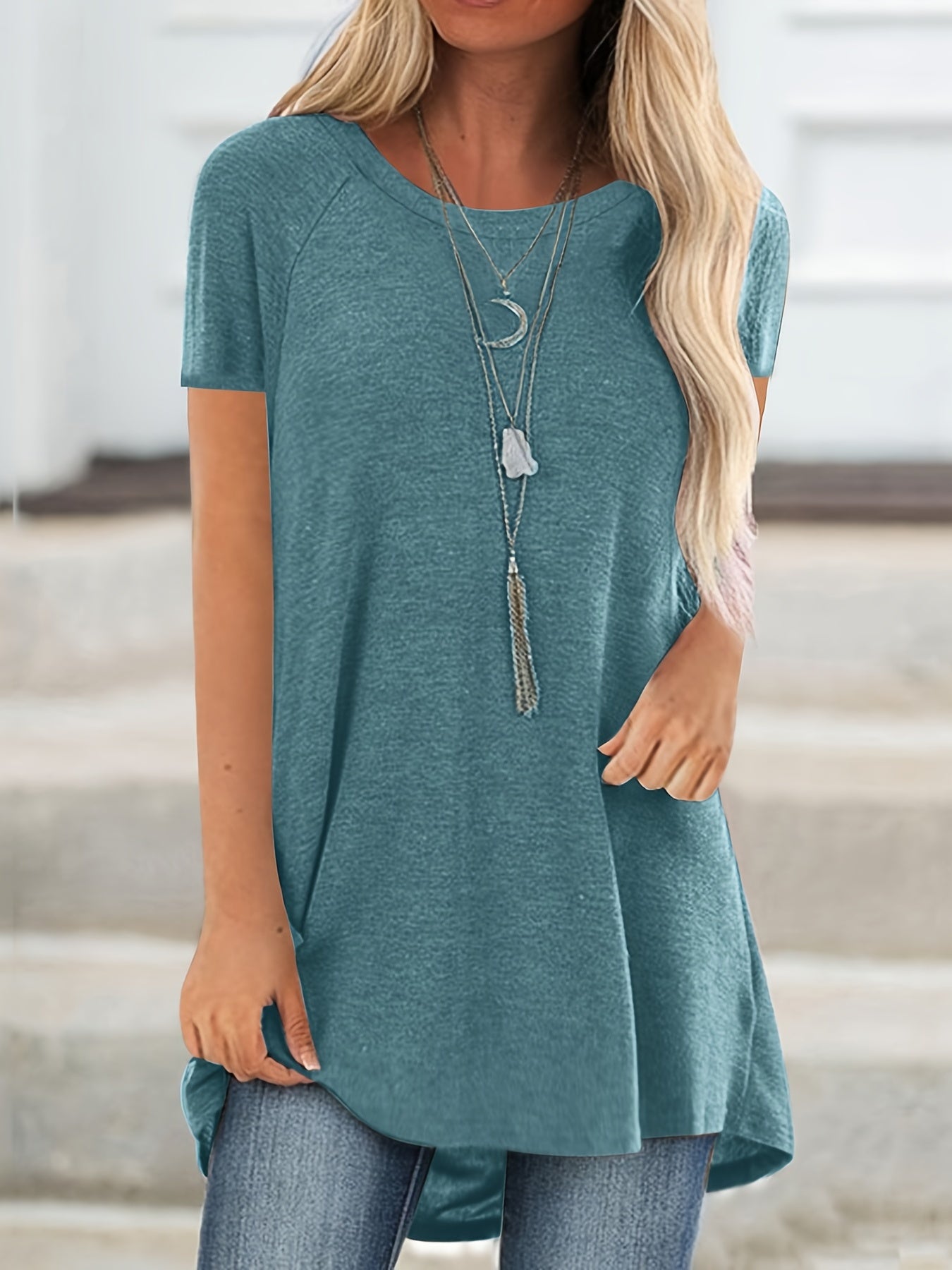 Faye™ - Lässiges Longline Crew Neck T-Shirt 5