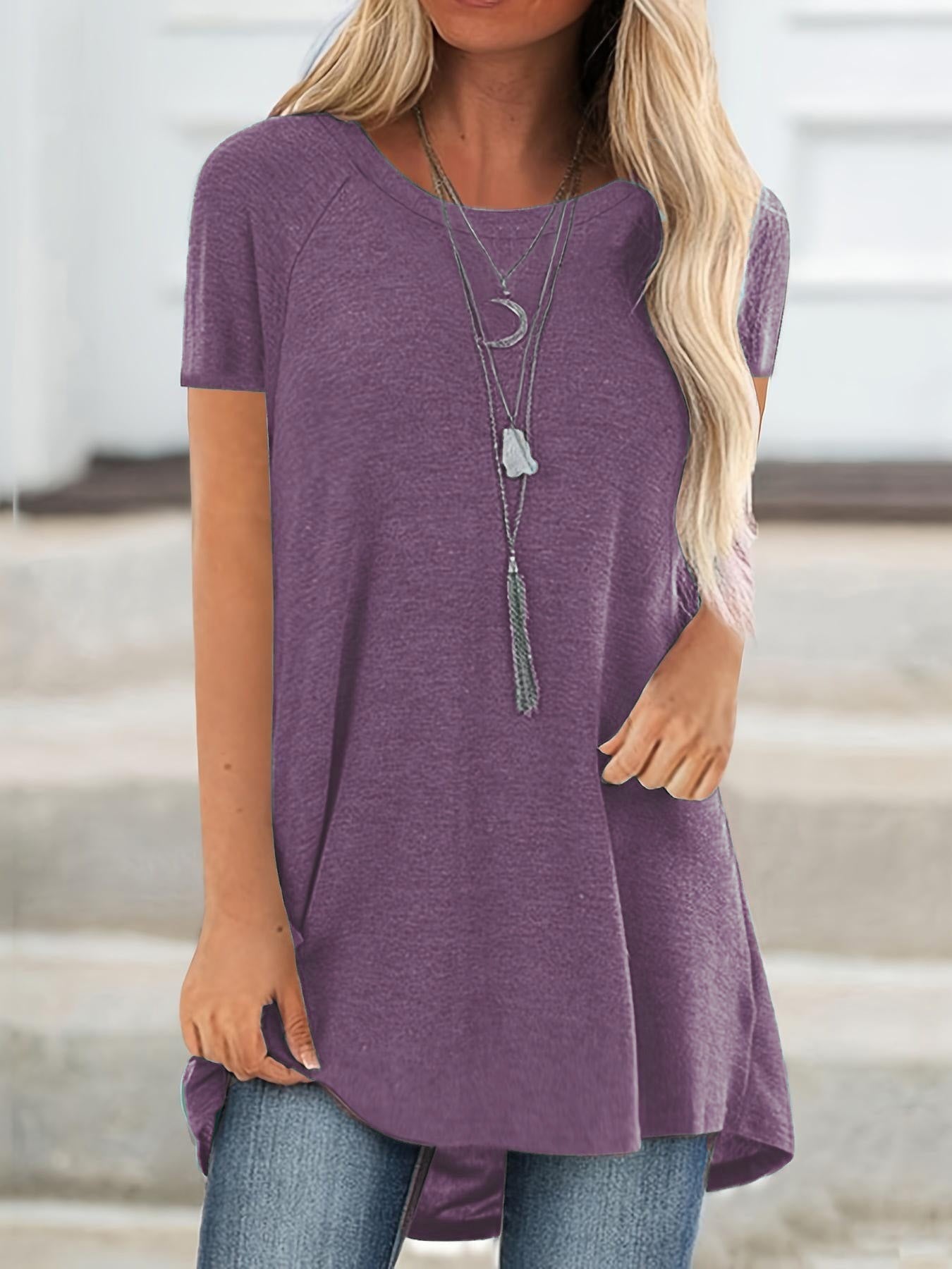 Faye™ - Lässiges Longline Crew Neck T-Shirt 6