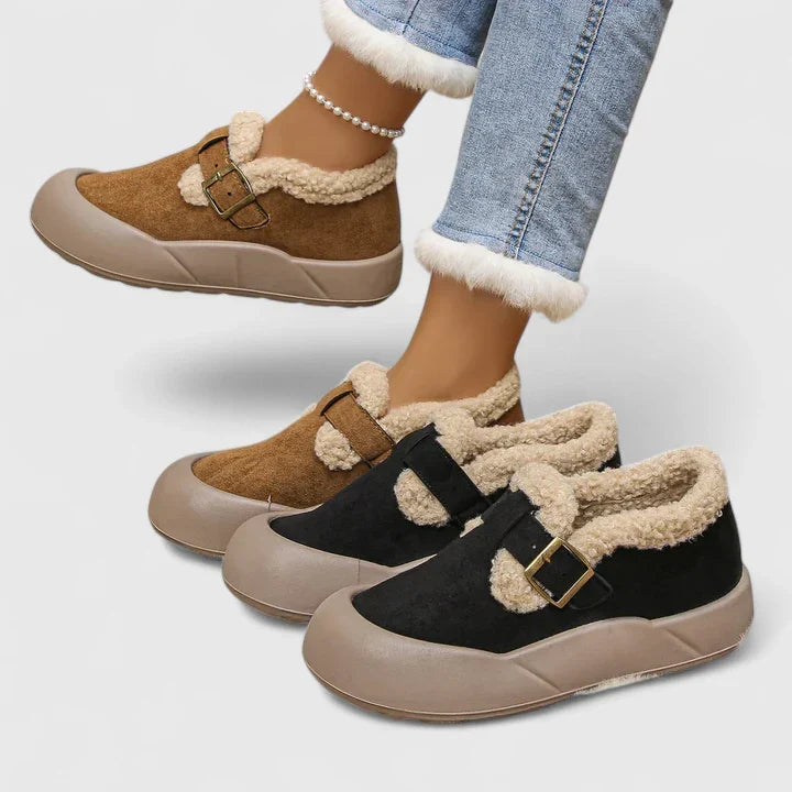 Gefütterte Slip-on-Boots Damen | Teddy-Kragen & Schnallenriemen