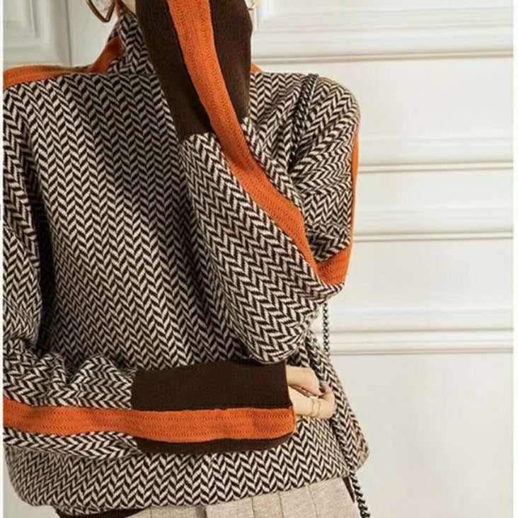 Geometrisch gestrickter Rollkragenpullover - Lozenda