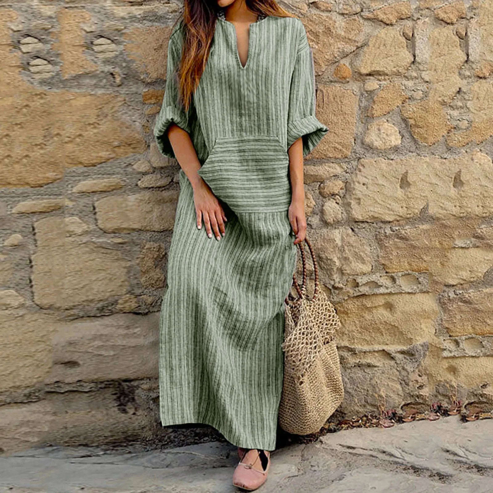 Gestreiftes Maxikleid im Vintage-Look