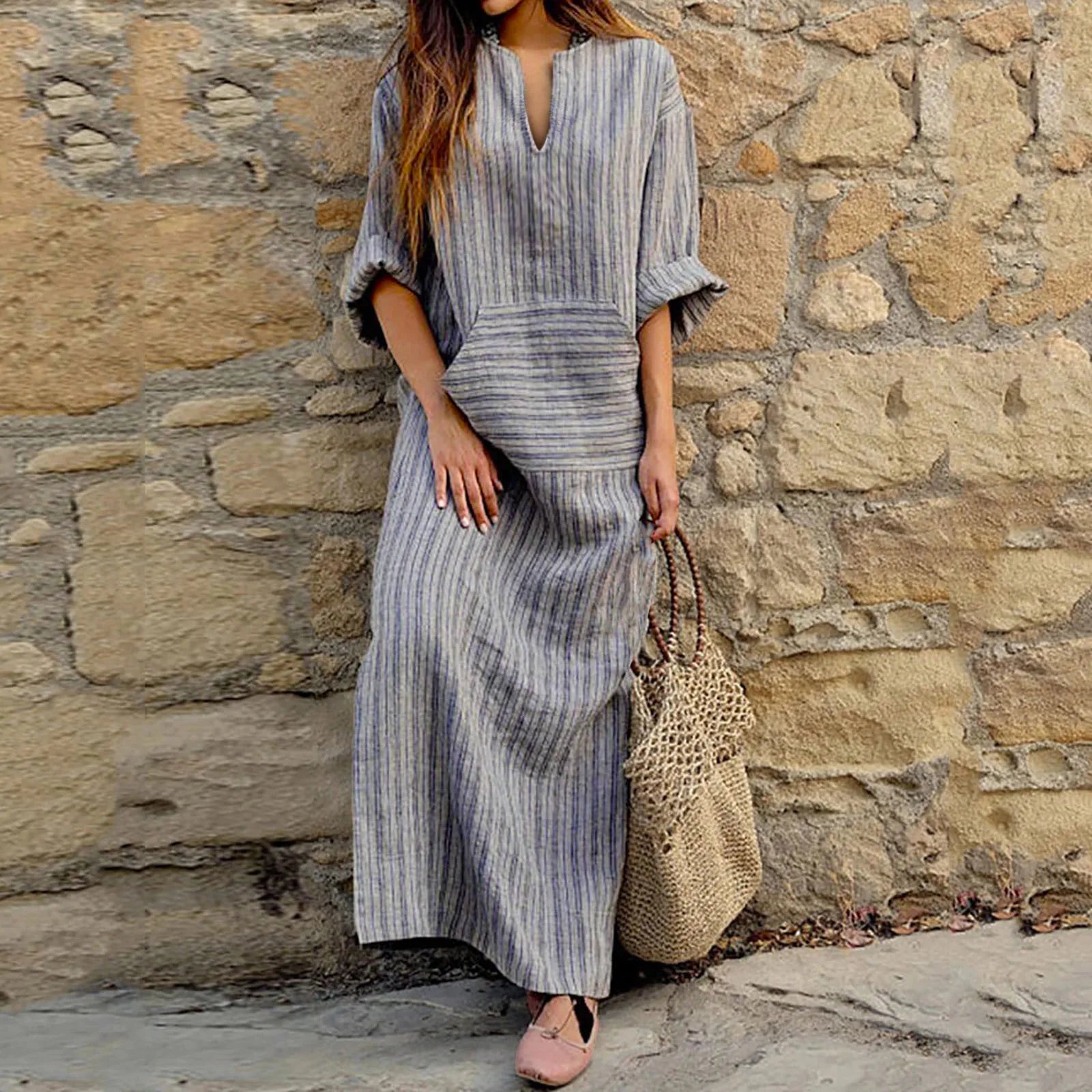 Gestreiftes Maxikleid im Vintage-Look